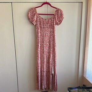 Hollister Pink Floral Puff Sleeve Midi Dress